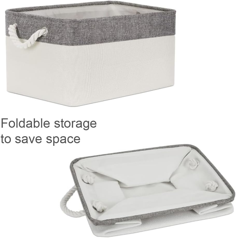 Organization and Storage Bins for Shelves - Large 4 Pack 16x12x8 inch Collapsible Storage Basket for Organizing, Fabric Storage Cubes for Box Closet Cloth Toy Nursery Books Kids (Grey & White)