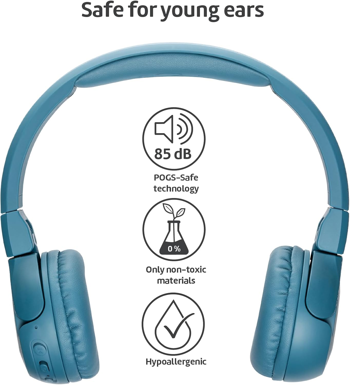 POGS Kids Bluetooth Wireless Headphones | The Gecko 2 | Foldable, Durable Headphones for Kids 3+ | Volume Limited 85 dB, Microphone | On-Ear | Wireless Music-Sharing Function (rBlue)