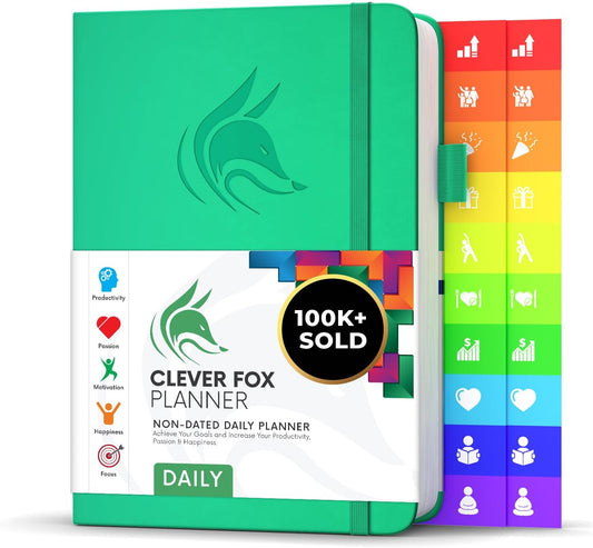 Clever Fox Daily Planner – Undated Planning Notebook with Hourly Schedule & To-Do List – Personal Day Task & Work Organizer, 6 Months (Emerald)