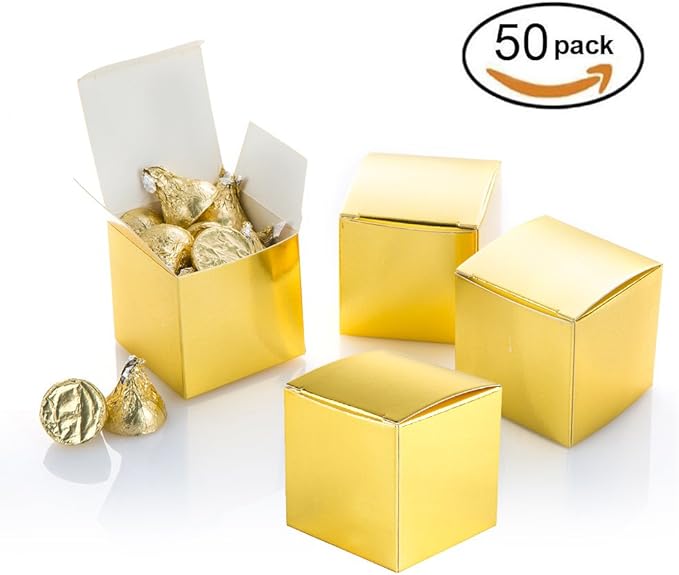 AWELL Gold Gift Candy Box Bulk 2x2x2 inch Small Party Favor Box, Gold Glitter, Pack of 50