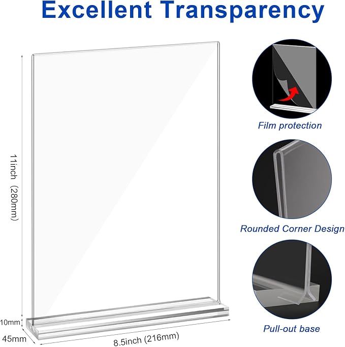 Acrylic Sign Holder,Clear Plastic Sign Holder8.5x11 inches Paper Card T Shape Double Sided Display Stand Picture Frame Desktop Table Menu Signs Office,Store, 10 Pack