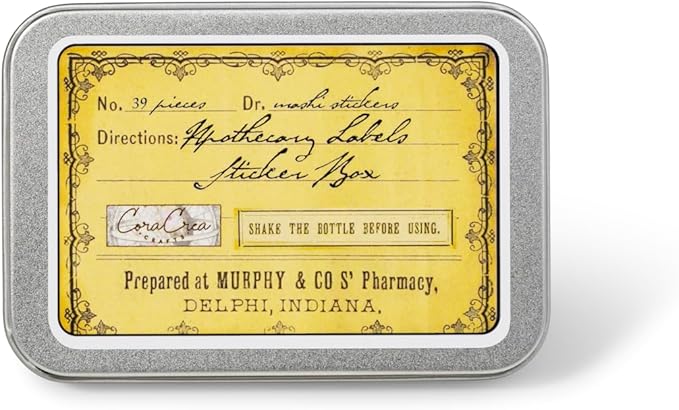 CORACREACRAFTS Vintage Journal Stickers with Tin Box, Scrapbook Stickers, Stickers for Adults, Teens, and Kids, Stickers for Sticker Books, Adults Stickers with 39 Washi Stickers (Apothecary), Clear