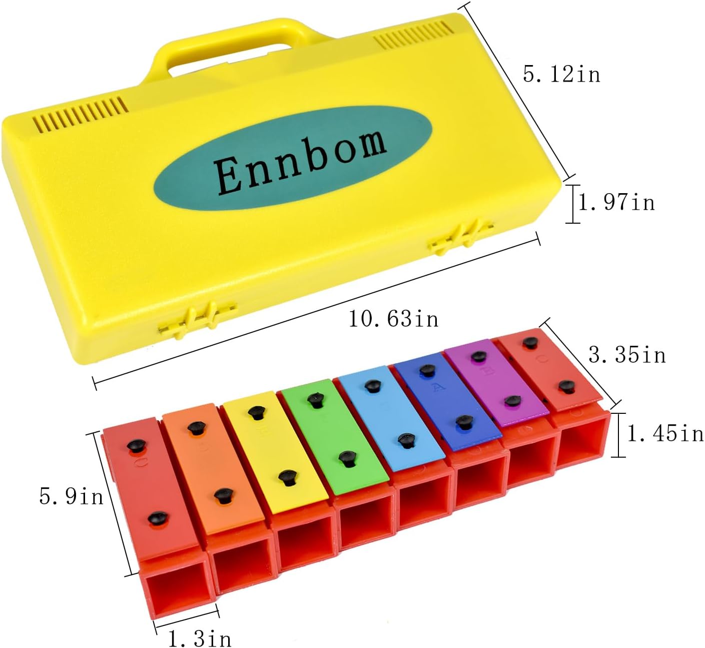 ENNBOM 8 Notes Chromatic Xylophone Glockenspiel Resonator Bells with Yellow Case
