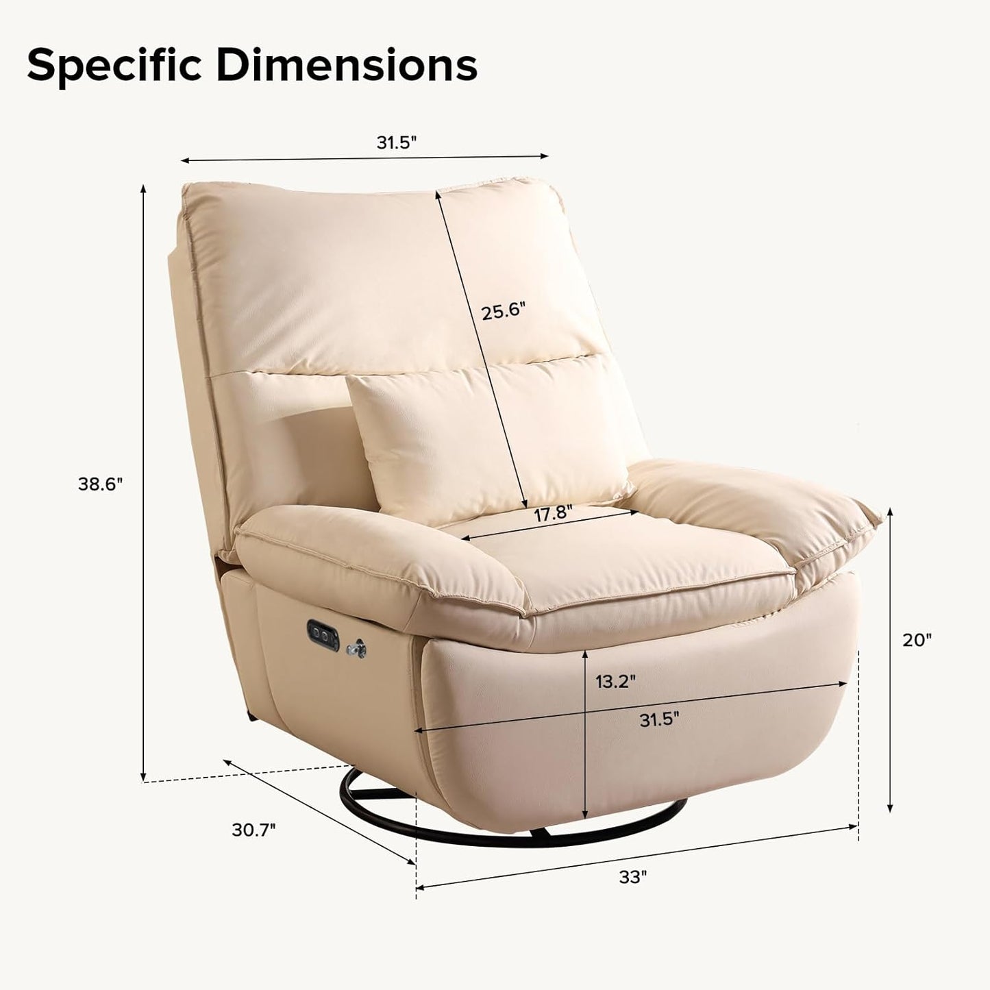 Rocking Chair Nursery with Power Adjustable, Electric Glider Recliner Nursing Chair for Breastfeeding with USB Port and Storage (Beige)