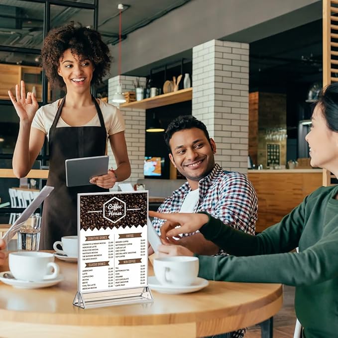 4x 6 Acrylic Sign Holder 12 Pack, Double Sided Silver Picture Frames Clear Wedding Table Numbers for Party, Menu, Restaurant, Photo, Office, Hotels, Meetings