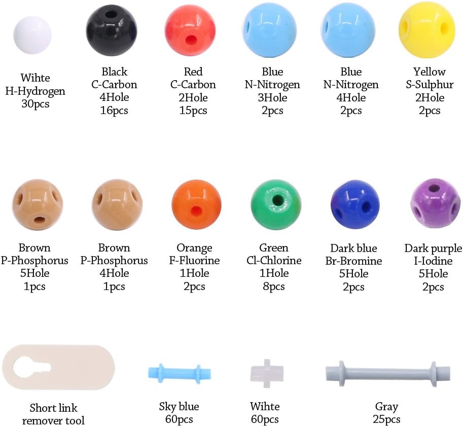 Swpeet 200 Pcs Molecular Model Kit for Organic and Inorganic Chemistry, Chemistry Molecular Model Student and Teacher Set - 83 Atoms & 116 Links & 1 Short Link Remover Tool