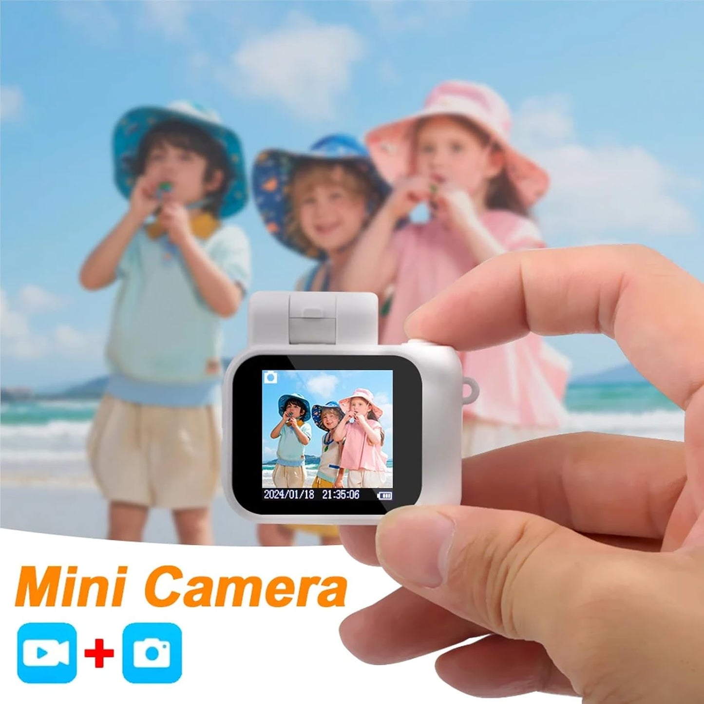 Mini Action Camera 1080P with 32GB Card, White, Compact and Portable, Perfect for Carrying Around, Long Battery Life, High-Definition Display