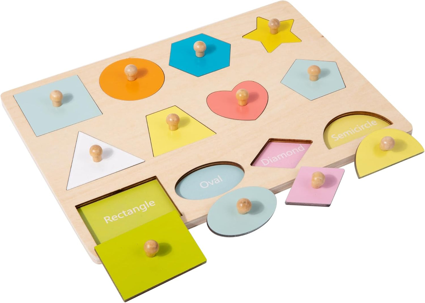 Adena Montessori Wooden Shape Peg 12 Piece of Colorful Shape Cognition Knob Puzzles Baby & Toddler Development Toy