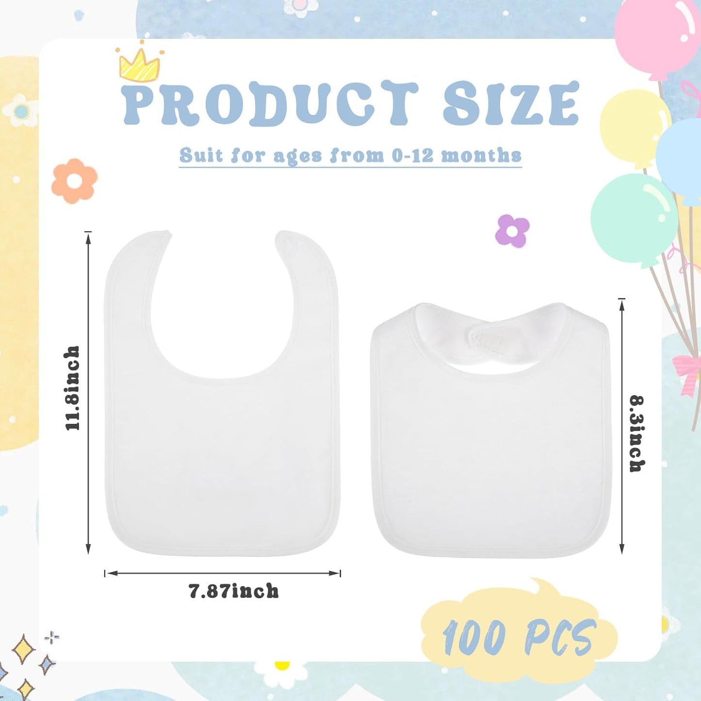 Toulite 20 Pcs White Bibs for Baby Washable Reusable Waterproof Cotton Feeder Bibs with Double Sided Design