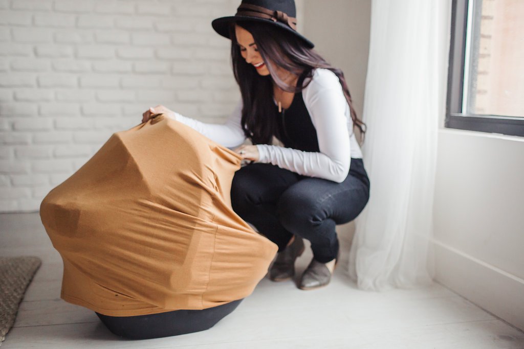 Copper Pearl Multi-Use Cover: Car Seat Covers, Nursing Cover, and Stroller Cover for Sun - Stretchy Fabric, All-Season Use, Stylish Designs, Easy Access for Moms - Camel