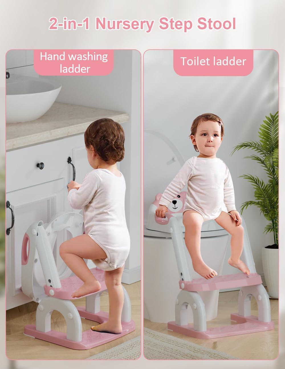 Potty Training Seat with Step Stool Ladder, Potty Training Toilet Seat with Soft Seat Splash Guard, Adjustable Height, 2 in 1 Potty Seats for Toddlers Kids Boys Girls