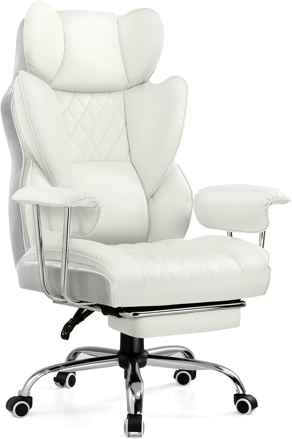 COMHOMA Big and Tall Office Chair, High Back Leather Gaming Chair with Footrest, Executive Ergonomic Office Chairs with Pocket Spring Lumbar Support and with Outward Fixed Soft Armrests