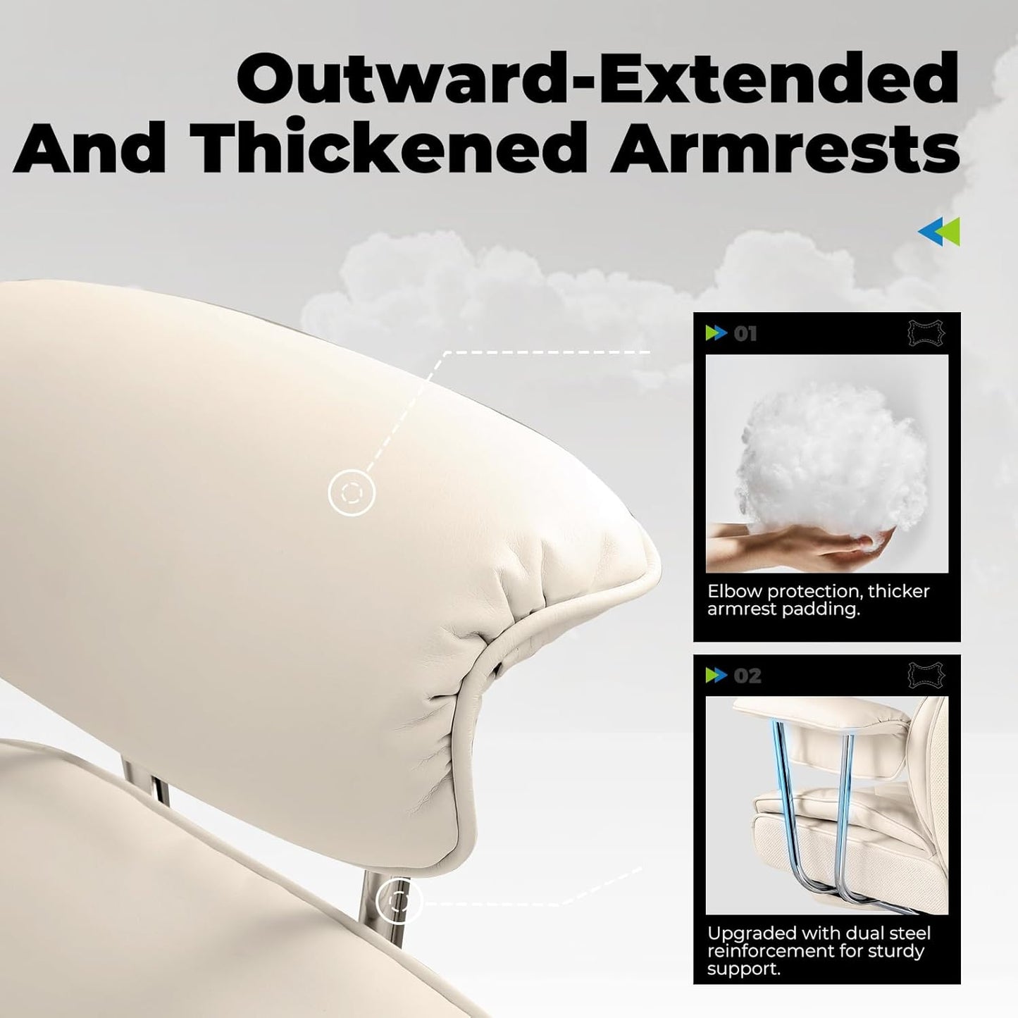 COMHOMA Big and Tall Office Chair, High Back Leather Gaming Chair with Footrest, Executive Ergonomic Office Chairs with Pocket Spring Lumbar Support and with Outward Fixed Soft Armrests