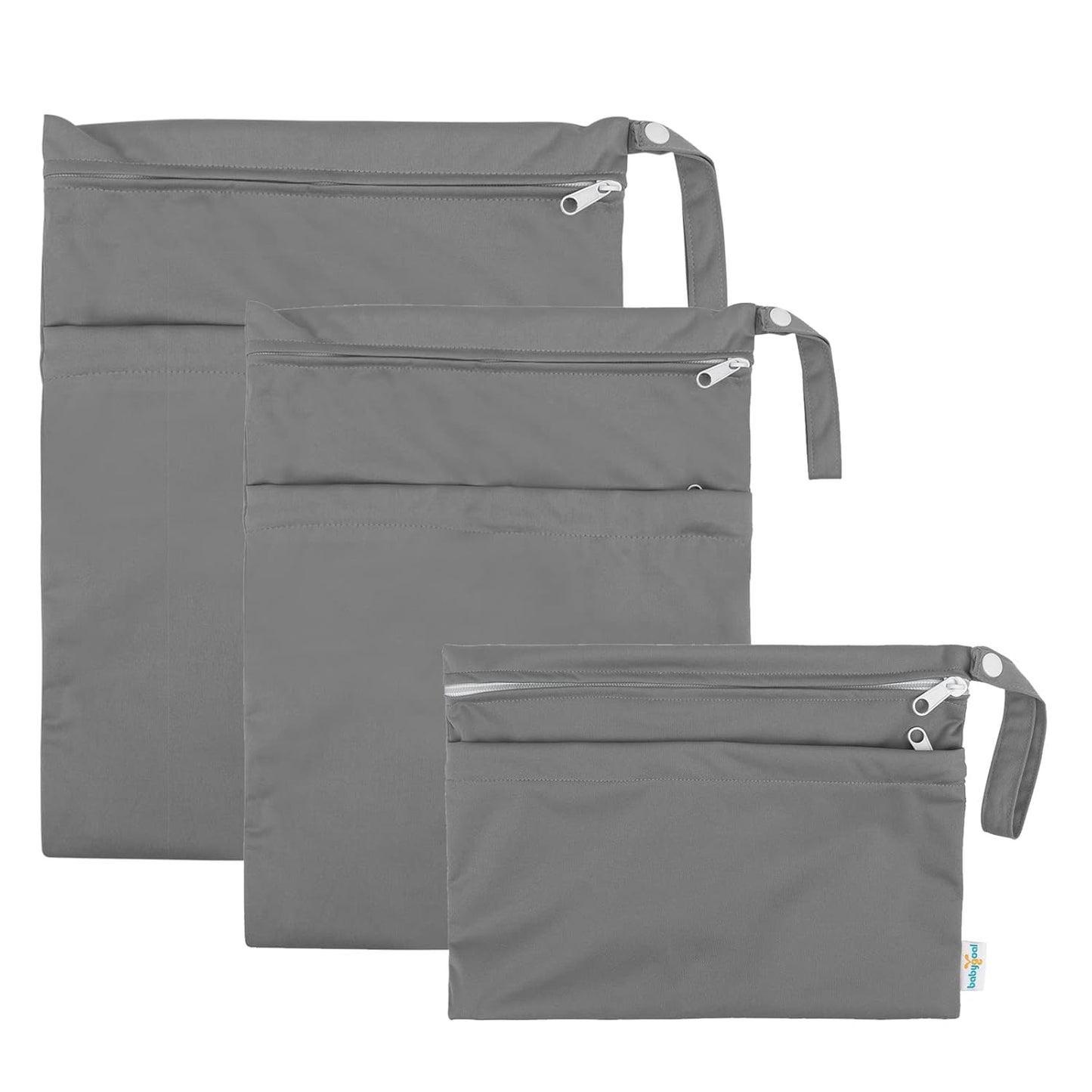 babygoal Wet Dry Bags for Baby Cloth Diapers, Washable Travel Bags, Beach, Pool, Gym Bag for Swimsuits & Wet Clothes with Two Zippered Pockets 3 Pack(S,M,L), 3SML01