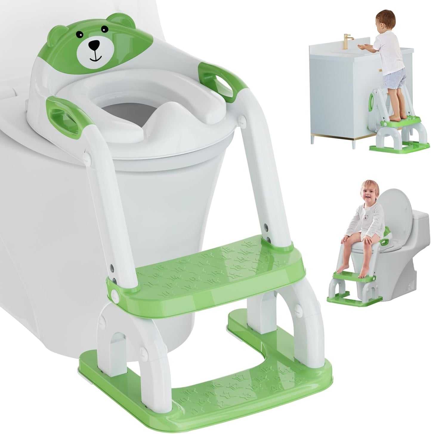Potty Training Seat with Step Stool Ladder, Potty Training Toilet Seat with Soft Seat Splash Guard, Adjustable Height, 2 in 1 Potty Seats for Toddlers Kids Boys Girls