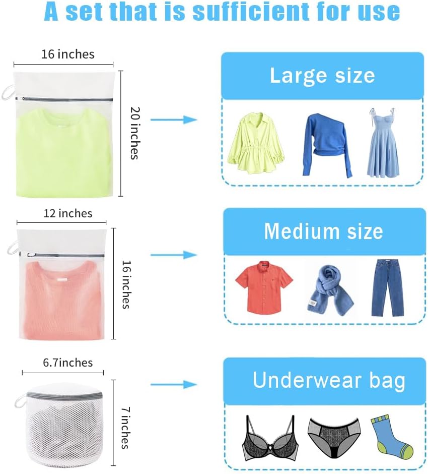 3Pcs Mesh Laundry Bags for Washing Delicates,with Upgrade the hanging ring,lingerie bags for washing delicates,Travel bag (1 Large 16x20,1 Medium 12x16,1 bra laundry bag)