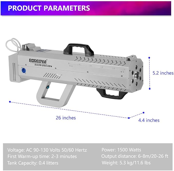 Smoke Gun for Party, 1500W Handheld Fog Machine Cannon with Color - Changing Lights, Perfect for Spooky Halloween, Stage Shows and Club Night