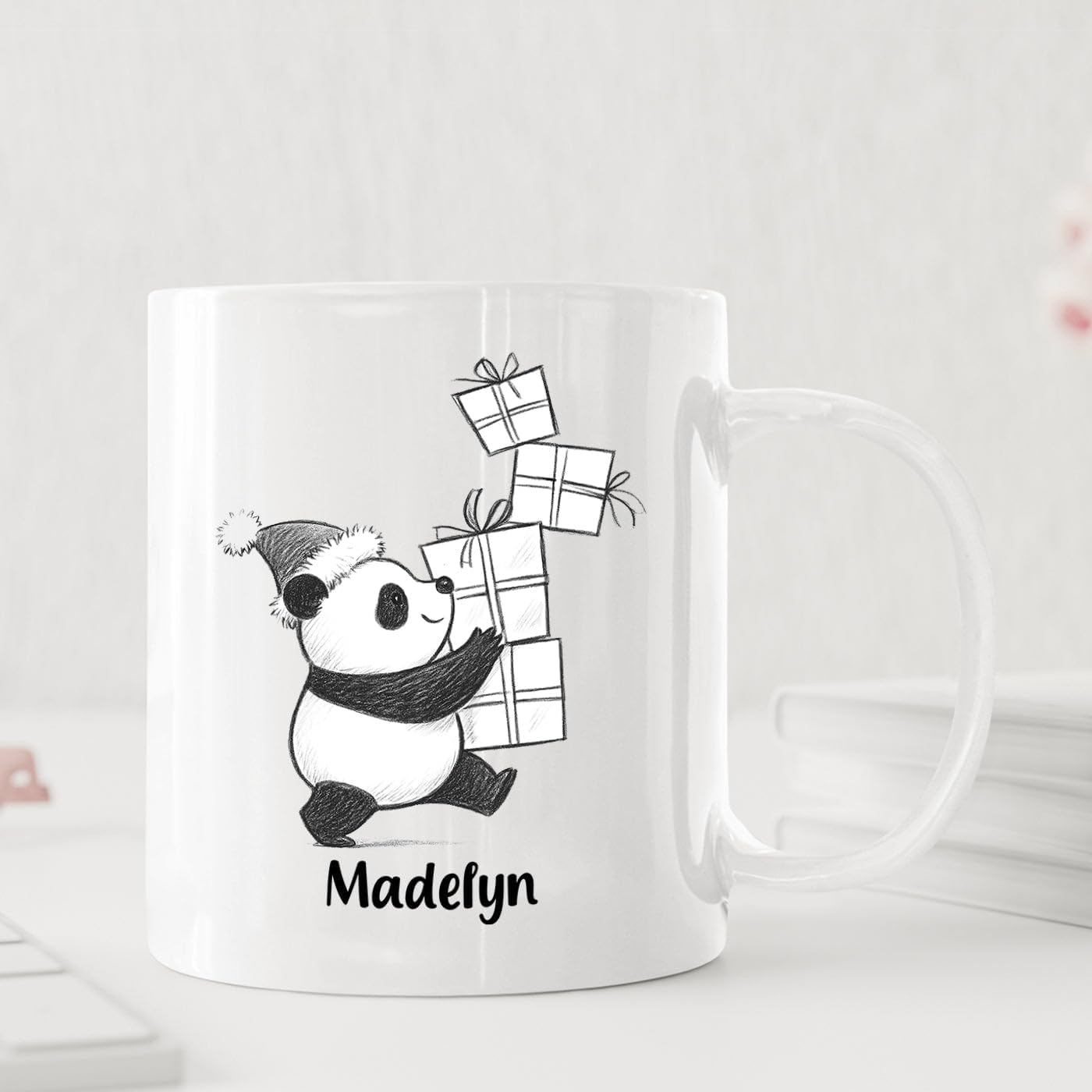Customized Name Panda Bear Accent Coffee Cup, Personalized Panda Bear Ceramic Teacup Gift For Animal Lover Kids Child on Birthday Christmas, Cute Bears Travel Coffee Mug 11 Oz 15 Oz, Animal White Mug