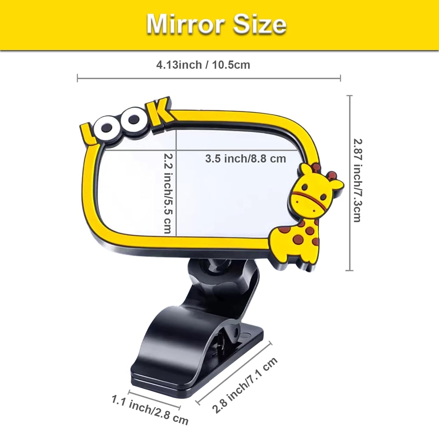 Universal Car Interior Rearview Baby Mirror Wide Angle Convex Mirror Clip-on mirrors for Viewing Rear Passengers(giraffe)