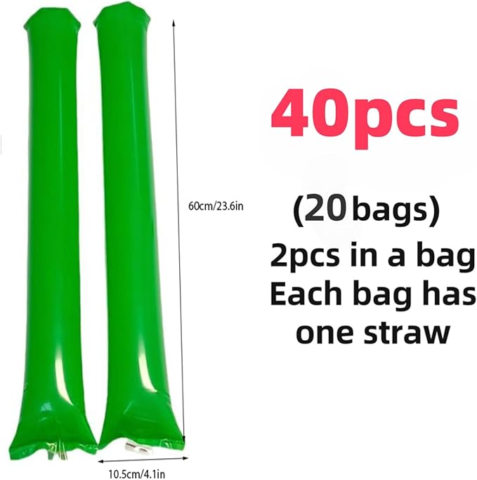 40pcs Round headTeam Spirit Boom Sticks Thunder Sticks Cheering Sticks Team Spirit Plastic Cheerleading Spirit Stick Clapper Inflatable Noise Maker Sports Supply (Green)