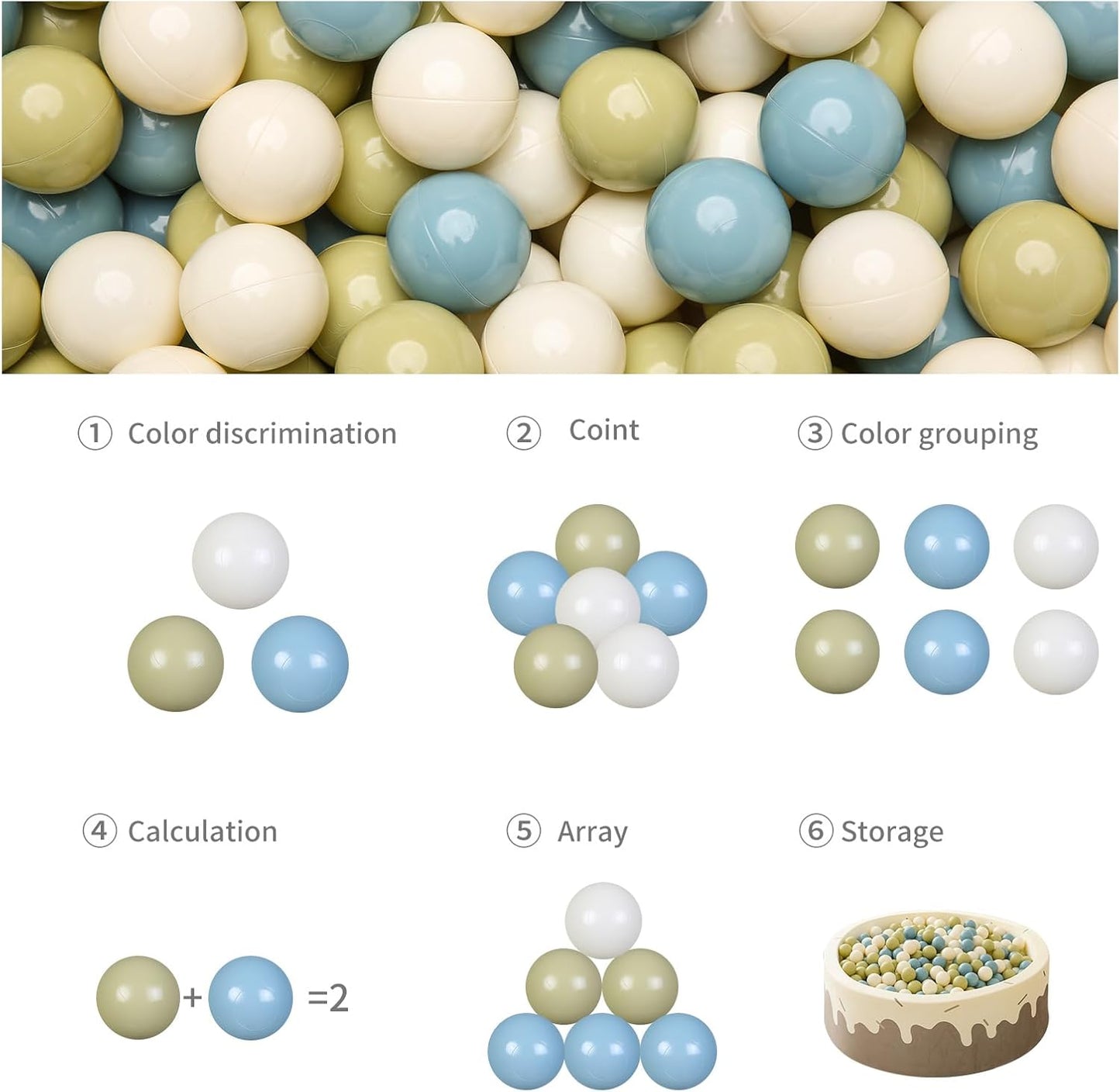 GOGOSO Ball Pit Balls - 2.15inch Plasticsball for Kids Toddlers Birthday Gifts, Summer Vibrant Colors Visual Stimulation Xmas Decor, Creamy Green+Creamy Blue+ Soft White