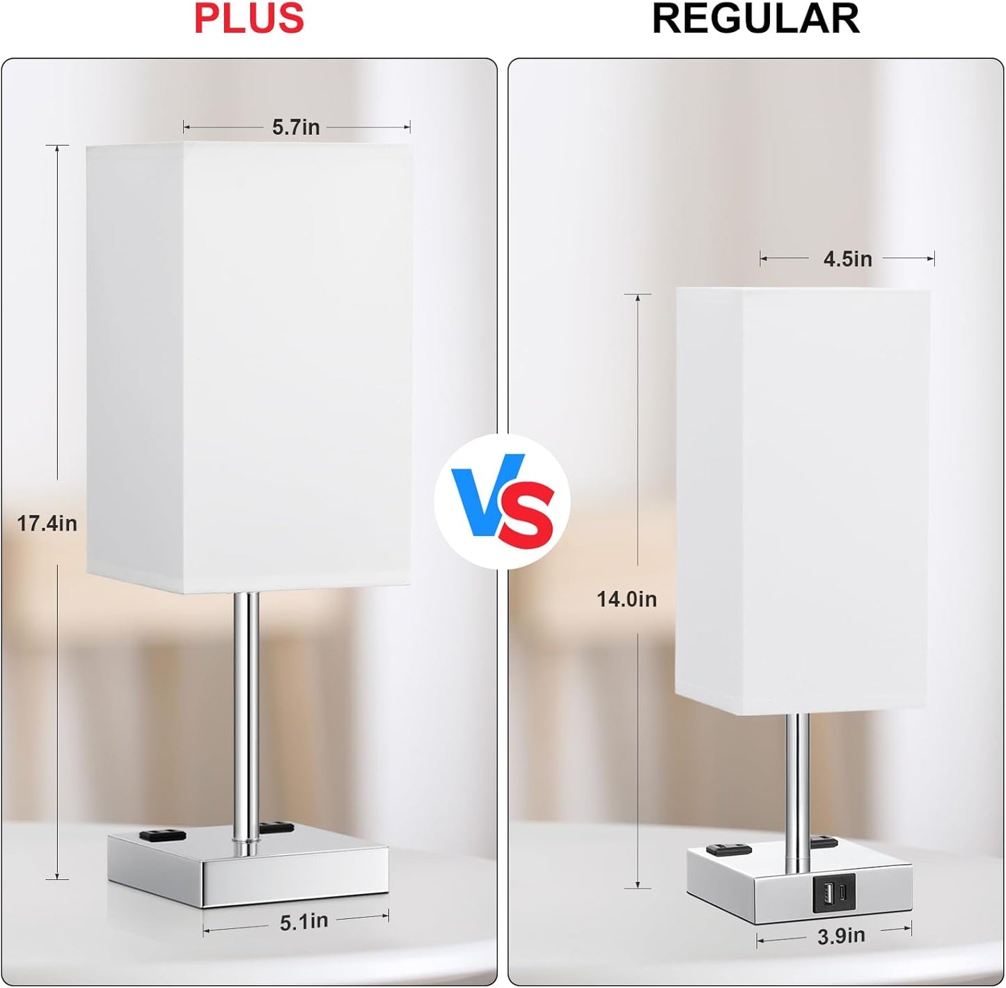 Touch Bedside Table Lamp For Nightstand - 3-Way Dimmable Night Lamp with USB A + Type C Charging Ports and two AC Outlets, Small Desk Light with E26 LED Bulb for Bedroom Living Room, WHITE PLUS