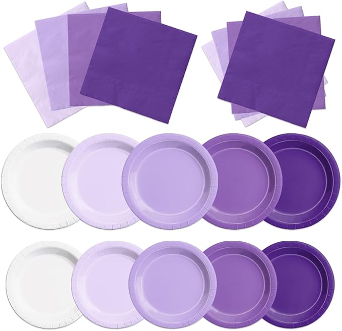 CMUSKO Lavender Party Supplies-60Pcs Purple Plates and Napkins Kit Gradient Light Purple Tableware for Birthday,Baby Shower,Wedding
