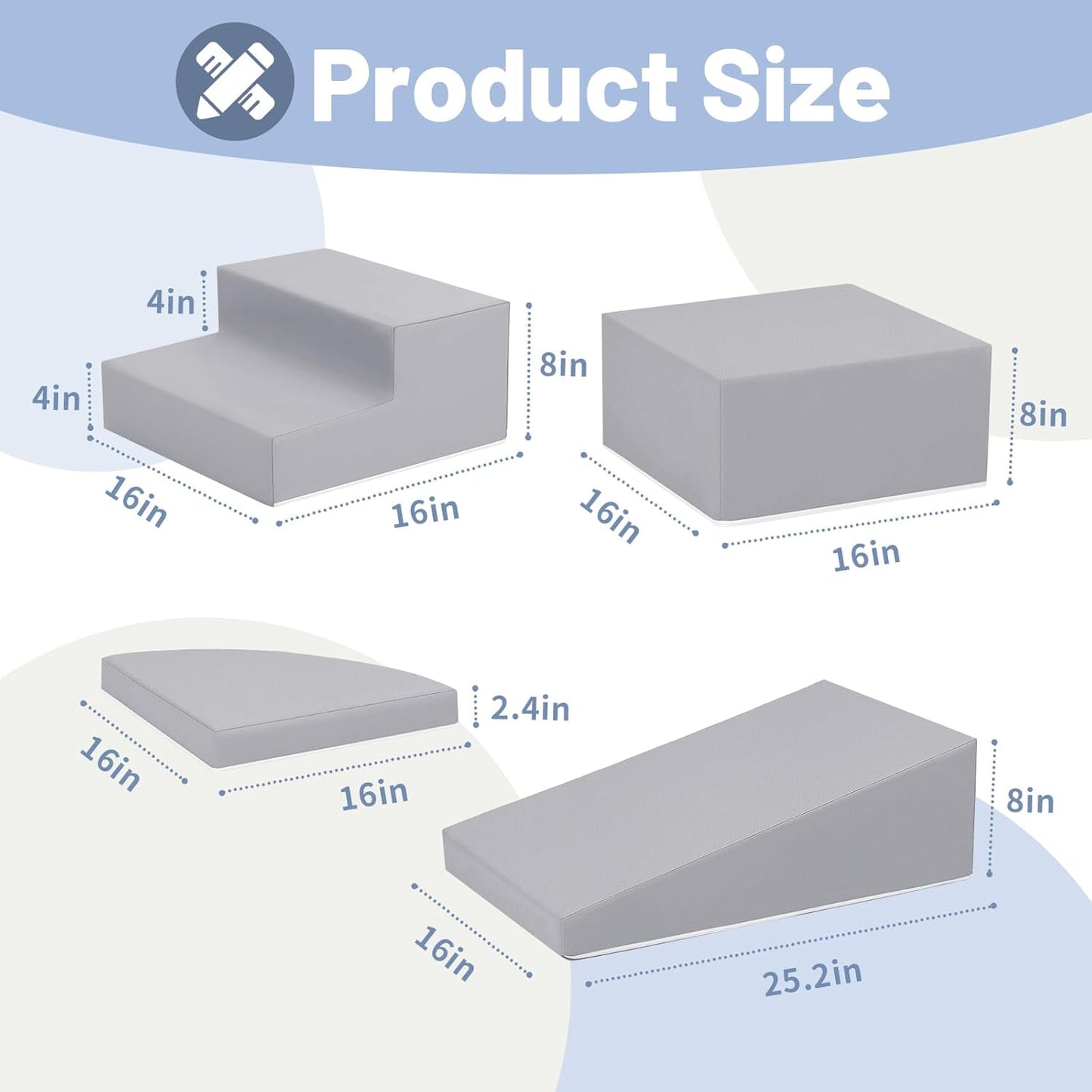 4-Piece PU Leather Baby Foam Climbing Blocks for Toddlers - Soft Play Climbing Toys for Toddlers - Foam Climbing Set for Crawling and Sliding Indoor (Gray)