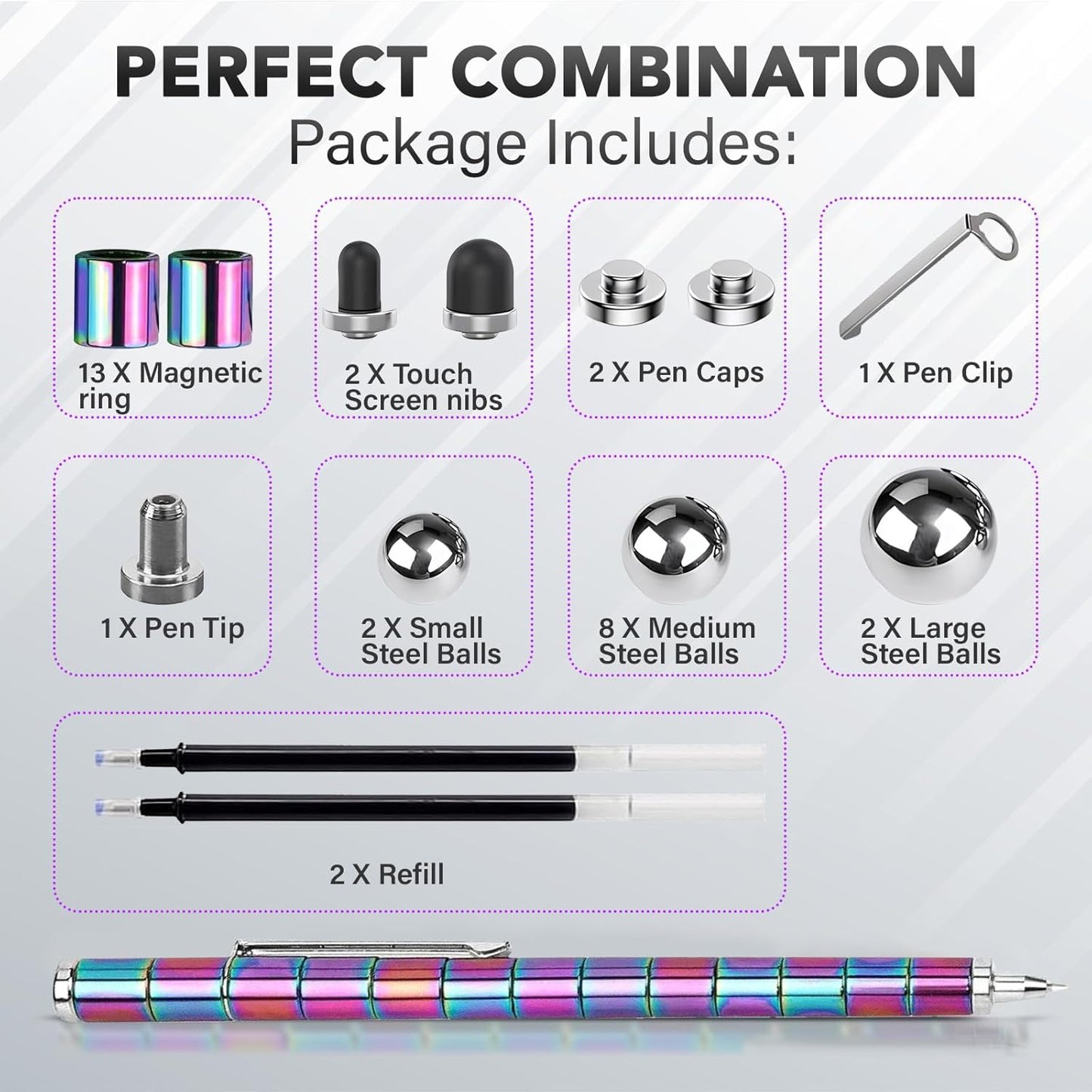 Magnetic Fidget Pen - Perfect Writing and Spinner Magnet Toy Combination, Figette Figit Pen with 13 Magnetic Rings, Ideal Office Study Gift for Kids 8+, Teens & Adults with ADHD(Colorful)