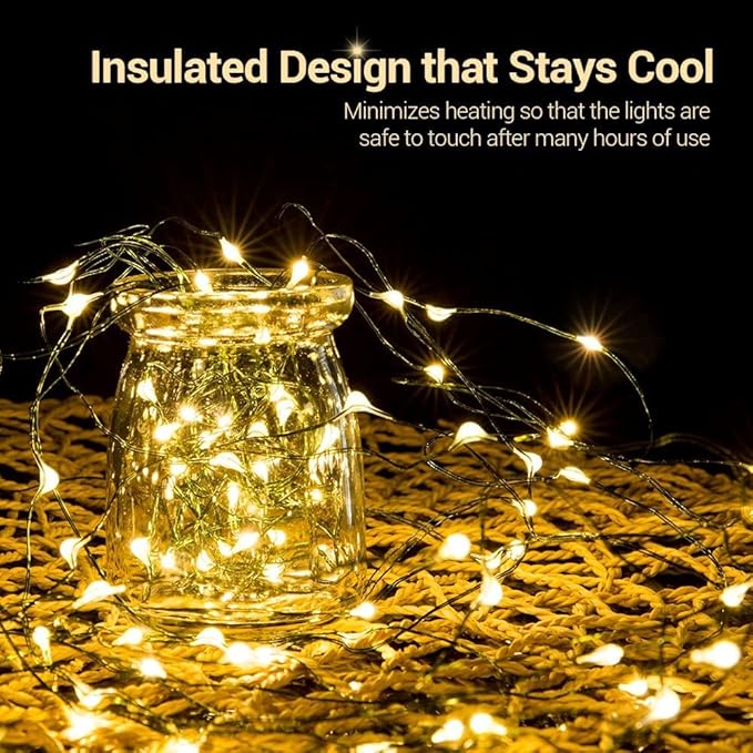 MASHANG Christmas Lights Battery String Lights 33FT 100 Micro LEDs Starry Lights Fairy Lights Firefly Lights with Dark Green Copper Wire for Christmas Tree, Wreath, DIY, Holiday(Warm White, 2 Pack)