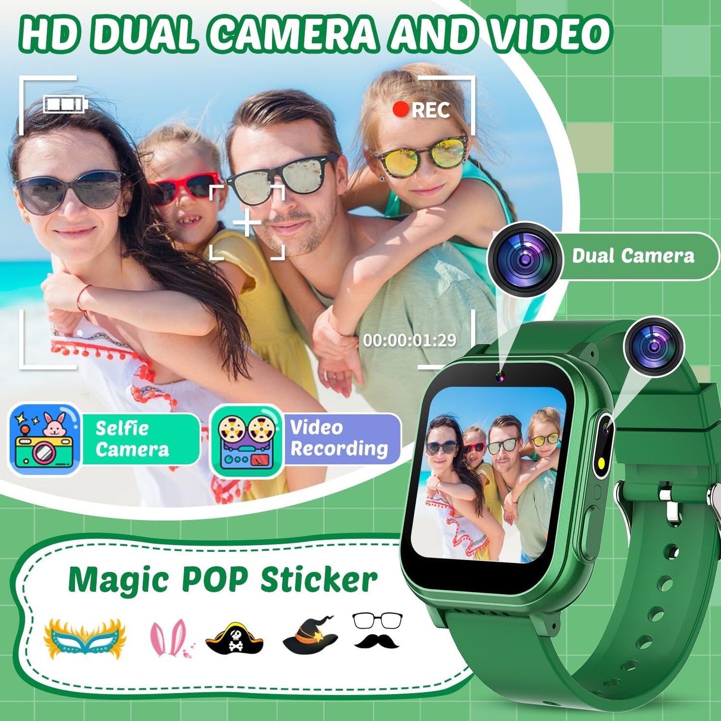 Waterproof Smart Watch for Kids Boys Toys Age 5-12 with 32 Games, Dual Camera, Habit Tracking, Music Player, Video, Alarm Clock, HD Touchscreen Kids Smart Watch Gift for Kid Age 6 7 8 9 10