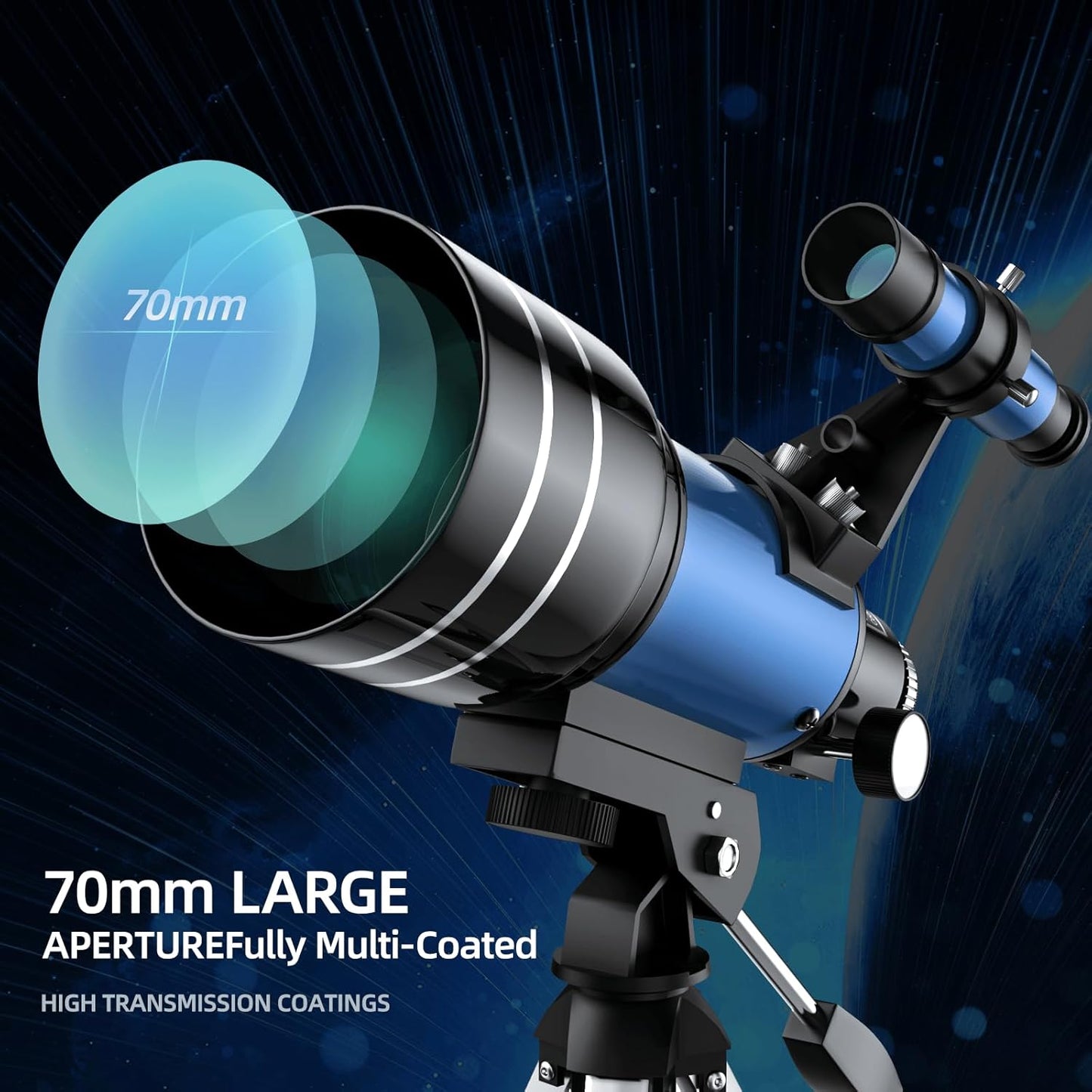 Astronomical Telescope for Kids, 70mm Aperture, 400mm Focal Length, 24-180X Magnification, Fully Multi-Coated Optics, AZ Mount with Tripod