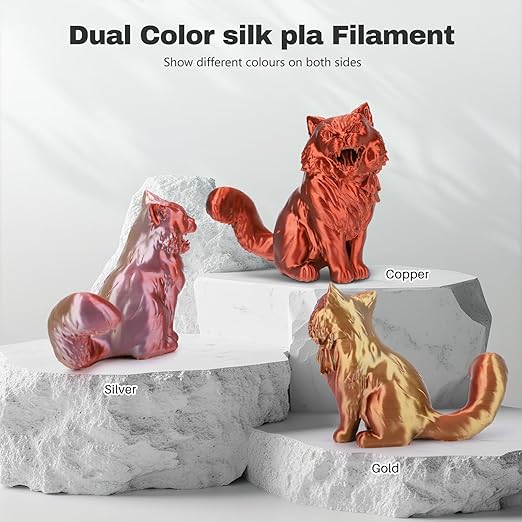 Silk PLA Filament 1.75mm Gold Silver Copper Triple Color PLA 3D Printer Filament 3 in 1 Coextrusion 1KG Spool(2.2lbs) 3D Printing Filament Dimensional Accuracy +/- 0.03mm
