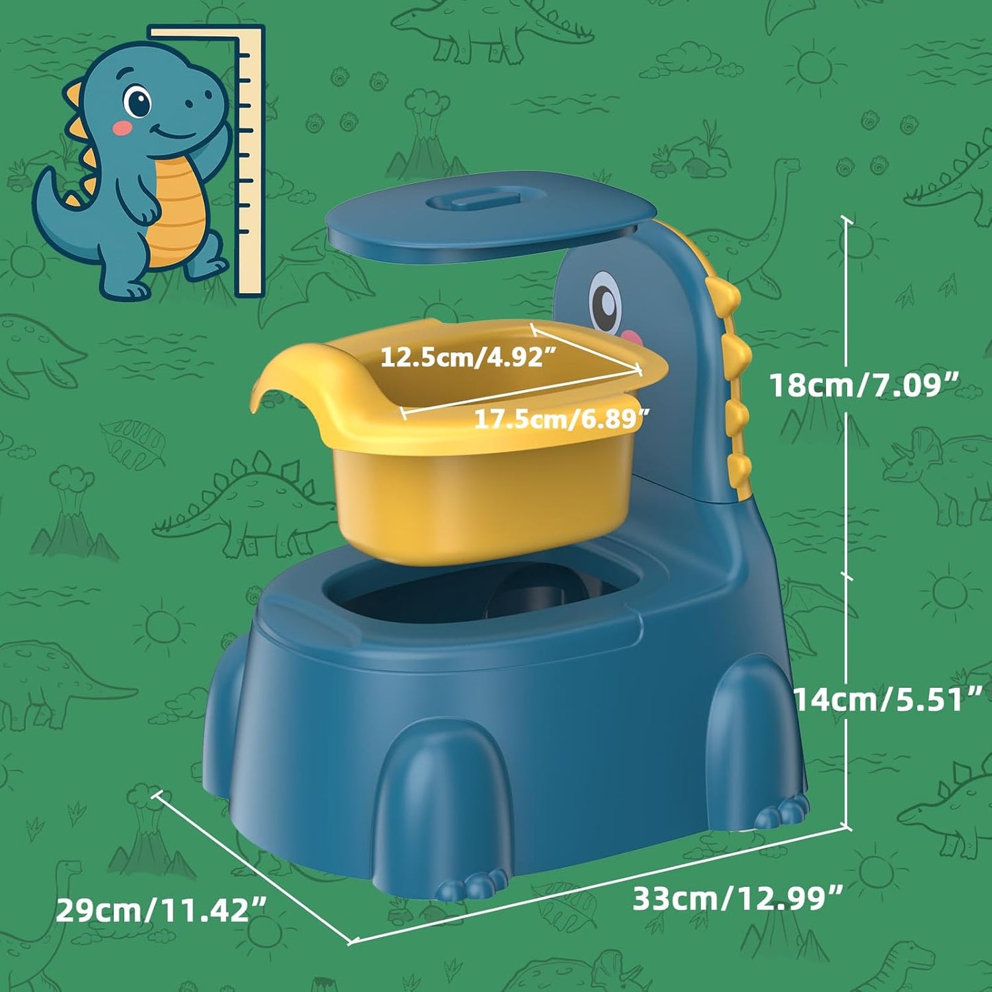 Potty Training Toilet Toddler Potty Chair Kids Boys Girls Dinosaur Animal Comfortable Potties Training Seat for Childrens Ages 1-3 Portable Baby Toilets with Lid Back Easy to Clean Potty Trainer,Blue
