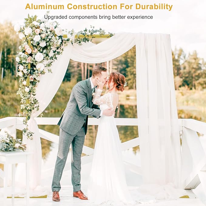 Jiang&Rong 10ft x 10ft Adjustable Backdrop Stand Kit - Heavy Duty Pipe and Drape Stand for Wedding, Birthday Party, Banquet Decorations (Golden)