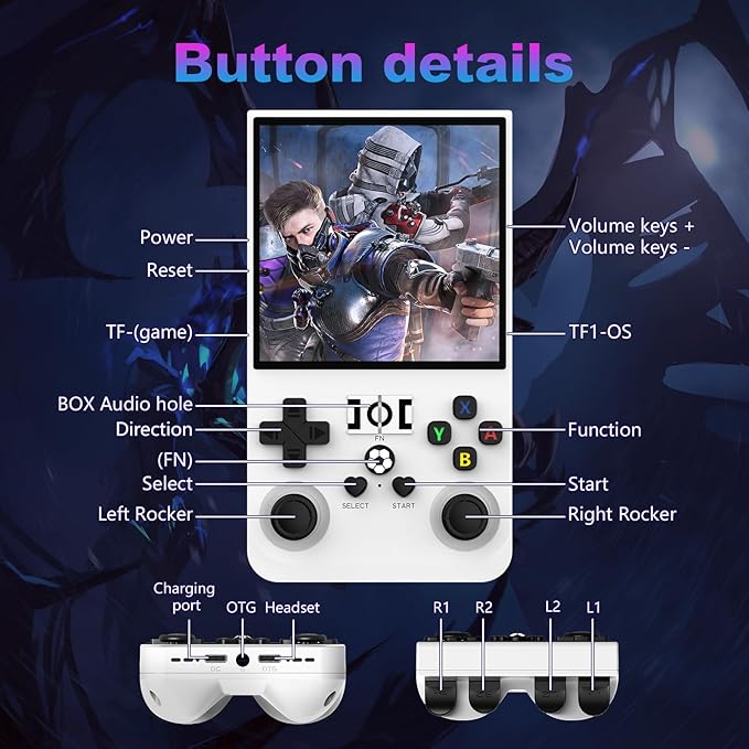 R36MAX Retro Handheld Game Console, 4.0 Inch 720x720 IPS Screen, Built-in 22,000+ Classic Game, Portable Hand Held Open Source Linux System, 4000mAh Battery Retro Gaming Console (White 128GB)