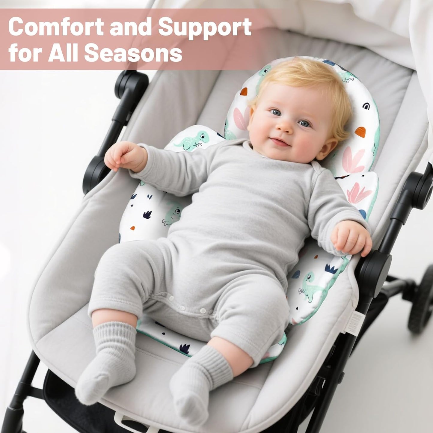 KAKIBLIN Infant Car Seat Insert, Baby Car Seat Cushion, Car Seat Head Support for Infant,Breathable Reversible Carseat Insert Support for Newborn Stroller, Baby Swing, Bassinets, Pushchair (Green)