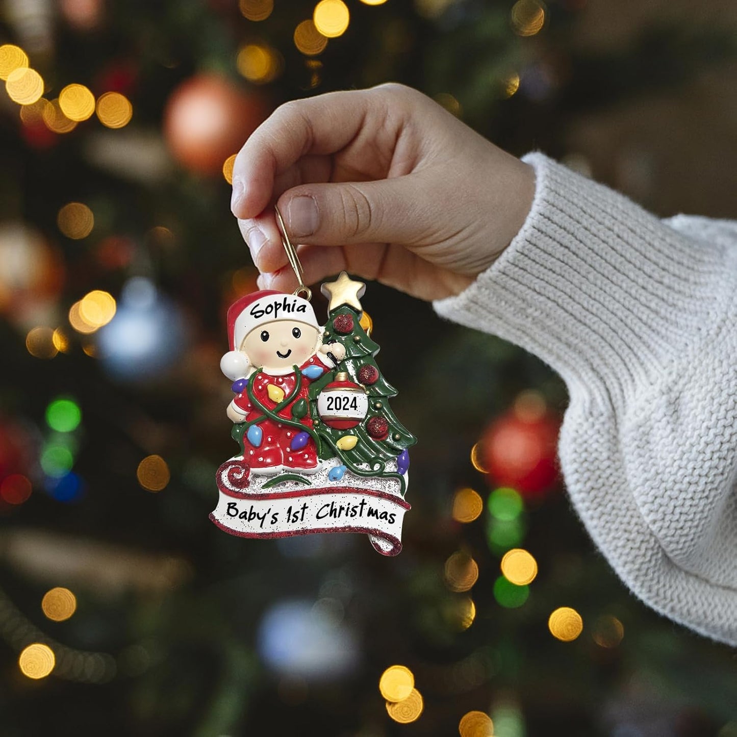 Baby's First Christmas Ornament 2025 Personalized Christmas Ornaments with Name Snow Baby in Stocking with Snowflake Custom Tree Ornament Decorations Ornaments,Pink