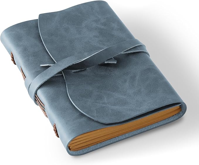 Leather Journal Notepad, Small Notebook 4.8x6.5 Inches, Mini Journal, Retro Premium Planner, Lined Diary Vintage Style, Ideal for Women and Men, Artists, Travelers, Navy Blue