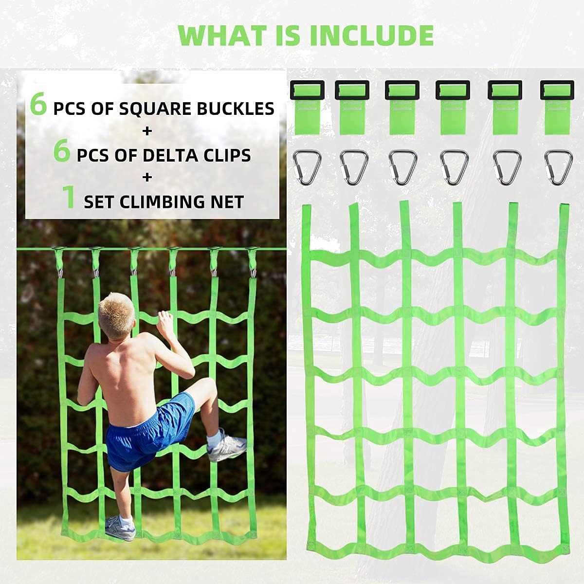Gentle Booms Sports Climbing Cargo Net for Kids, Ninja Obstacle Course Accessories for Ninja Warrior Trainning, Attachment for Slackline