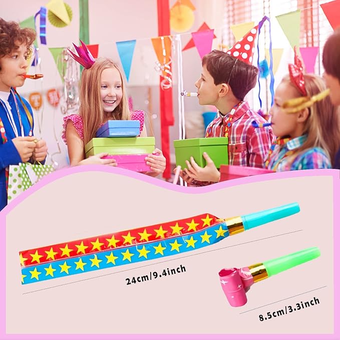 25 PCS Party Blower Blowouts Noisemakers Funny Blow Horns Colorful Birthday Blow Horns Whistles New Years Party Noisemakers Whistles Favors Noise Makers