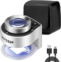 VIVOSUN 30X Rechargeable Loupe, Portable Mini Magnifier, Desktop Magnifying Glass with 3 LED & 3 UV Lights, for Jewelry, Gems, Watches, Coins, Stamps, White