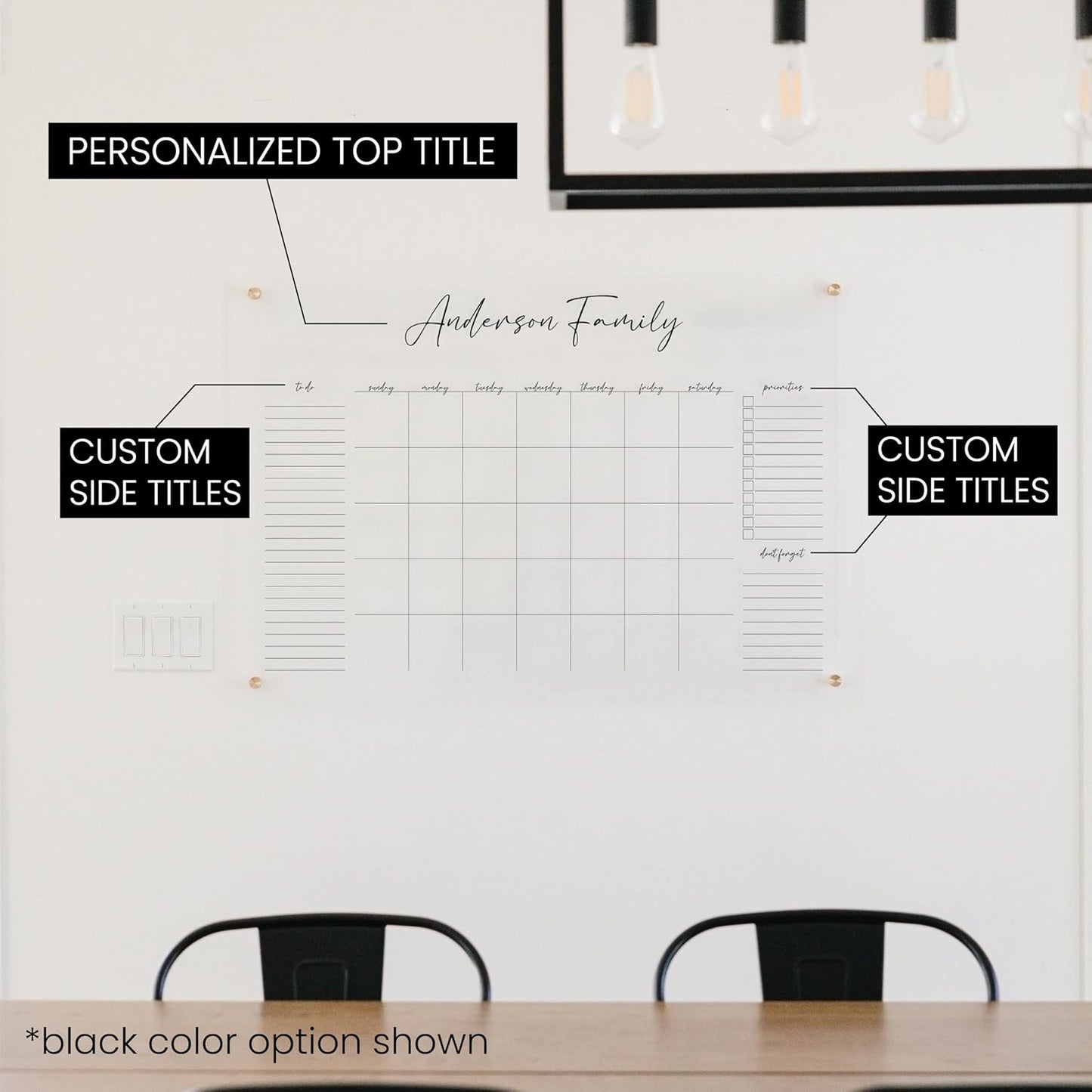 Personalized Clear Acrylic Calendar for Wall, Calendar Whiteboard for Wall, Dry Erase Wall Calendar, Wall Calendar Organizer System for Home (Cursive, Jade, 23"W x18.5"H)