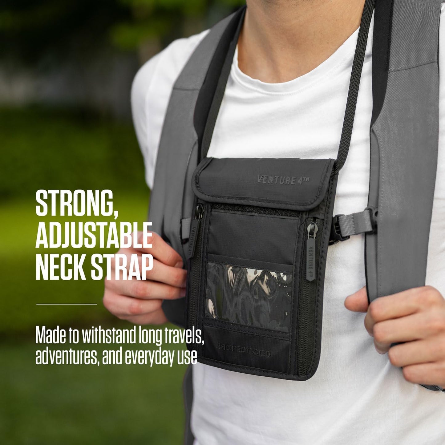 VENTURE 4TH Passport Holder Neck Wallet with RFID Blocking Nylon Lining - Hidden Neck Pouch for Travel (Sleek Purple)