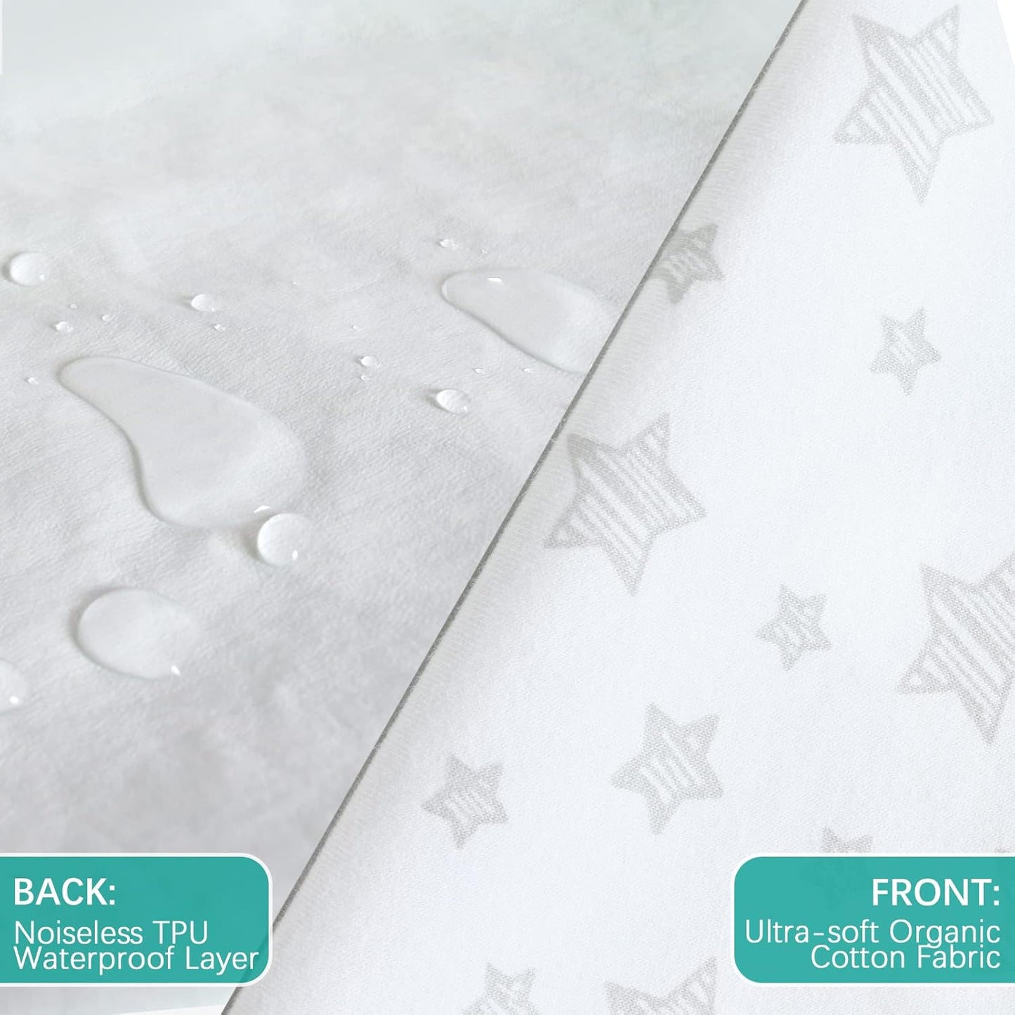 Waterproof Pack n Play Fitted Sheets 2 Pack,100% Cotton Mini Crib Mattress Cover Protector 38" X 25" Fits for Baby Playpen/Playard Mattress, Portable Crib Sheet, White & Grey Star Print