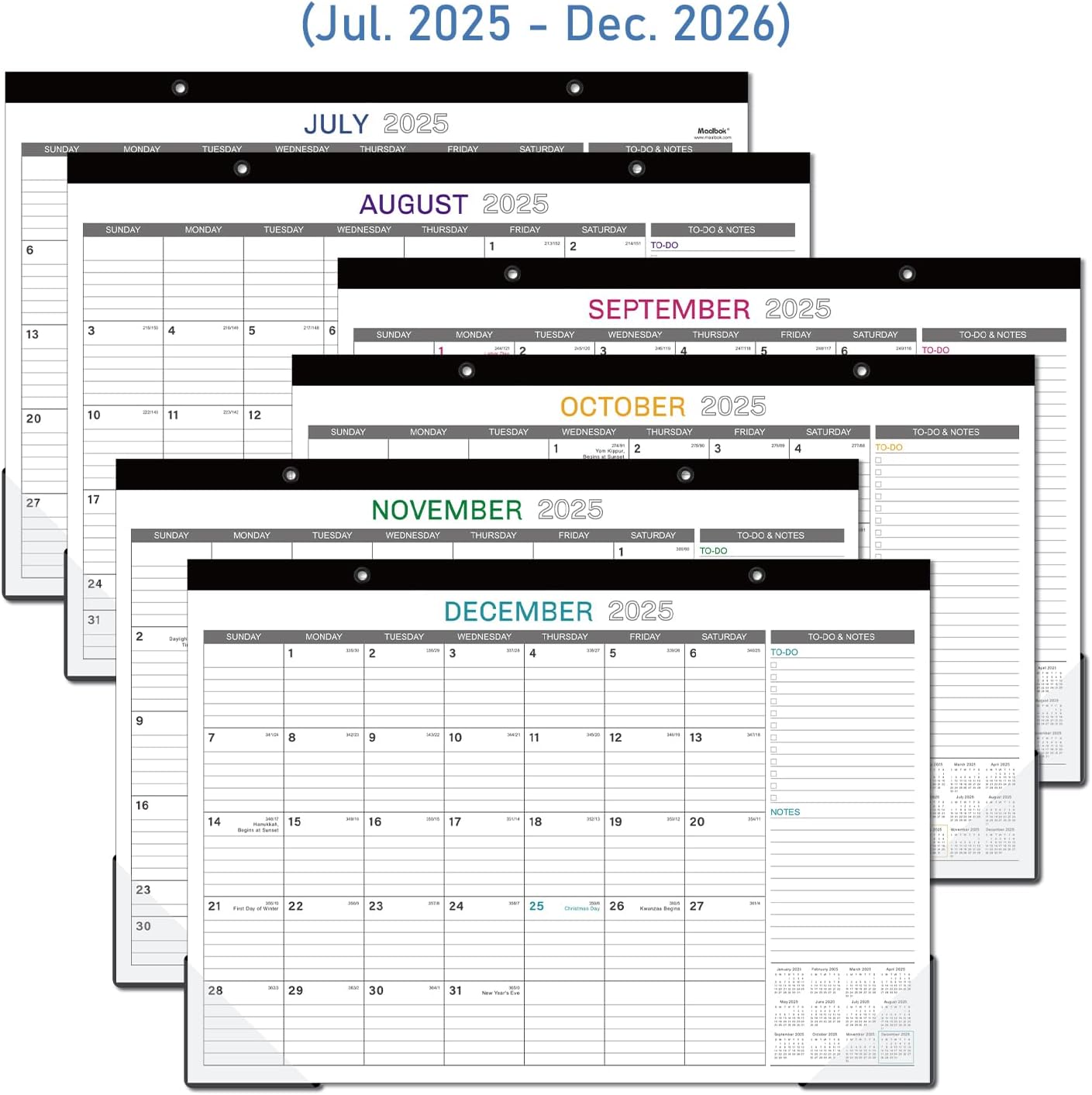 2025-2026 Desk Calendar - JUL 2025 - DEC 2026, 18 Months Large Monthly Desk Calendar, 17" x 12", Large Ruled Blocks