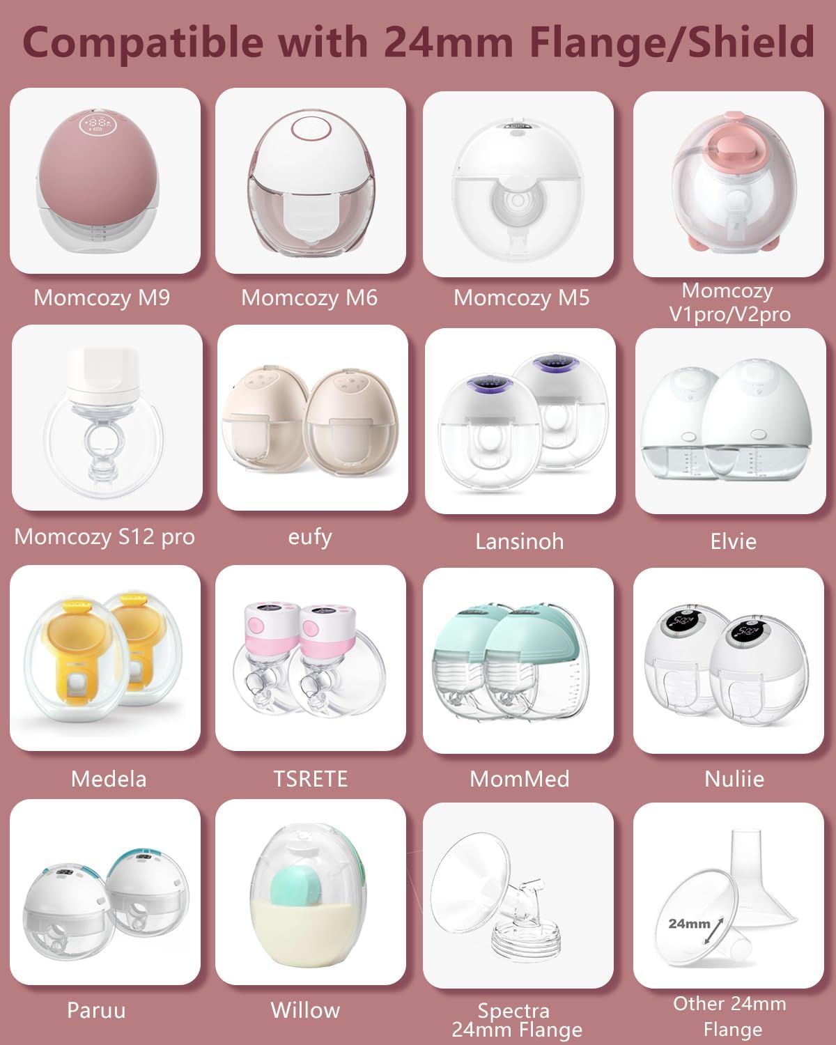 4Pcs Flange Insert 18mm Compatible with Momcozy M5/M9/M6/V2 Pro/V2 pro/S12 Pro/S9 Pro/Spectra/Medela/eufy/Elvie/Lansinoh/Paruu P10 Breast Pump,and Most 24mm Shields