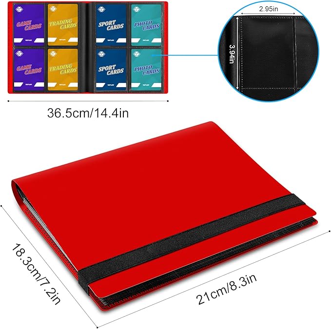 4 Pocket Card Binder for 160 Sleeves - Album for Trading, Sports, Baseball & Game Cards - Mini TCG Binder for MTG - Gift for Card Collector (Red)