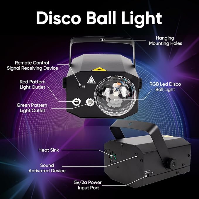 Party Lights DJ Disco Ball Light: LED Stage Laser Light with Sound Activated Remote 72 Patterns - RGB Strobe Lighting Projector for Parties Club Floor Bar Rave Christmas