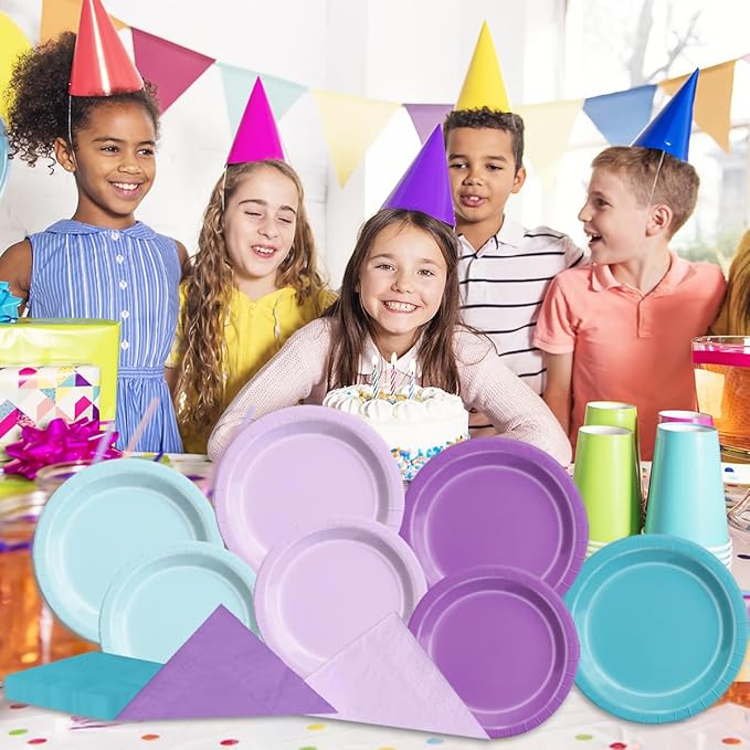 CMUSKO Mermaid Birthday Decorations - 60Pcs Plates and Napkins Pink Blue Purple Theme Party Supplies for Girl Birthday, Baby Shower, Wedding